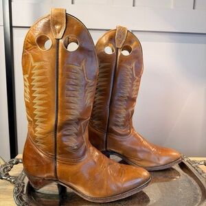Vintage Boots Men 9 Brown Bullhide Leather White Label Cowboy Great